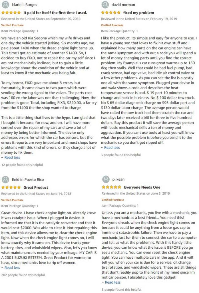 Fixd Amazon Reviews