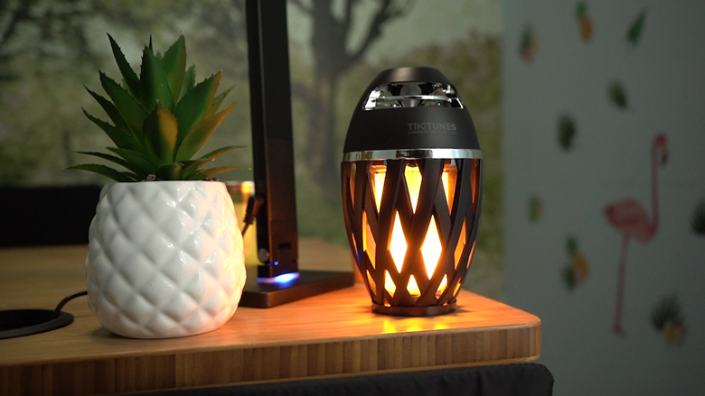 Tiki torch speaker for indoor or outdoor use