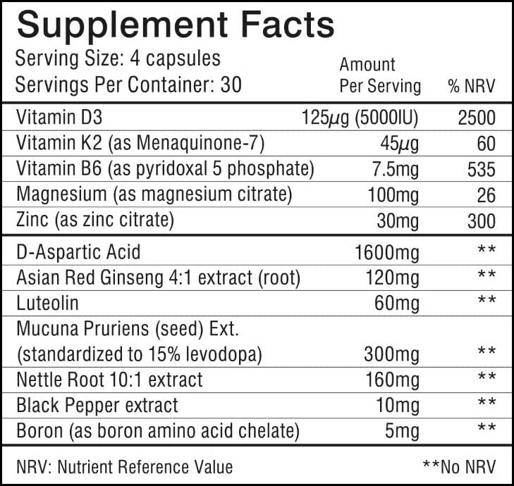 prime male ingredients label