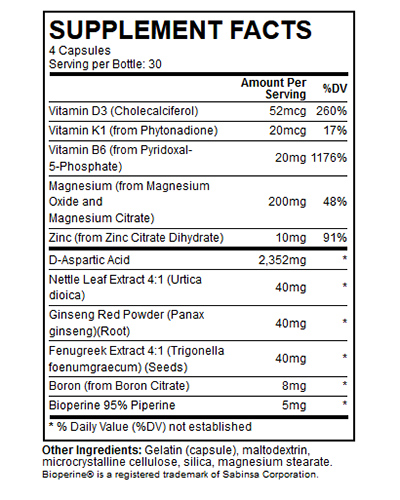 Testo Max supplement facts