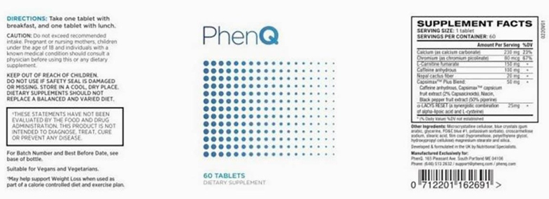 PhenQ supplement facts