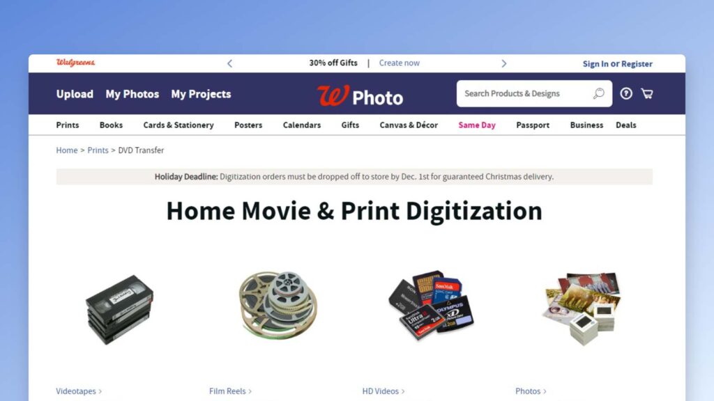 walgreens vhs to dvd website