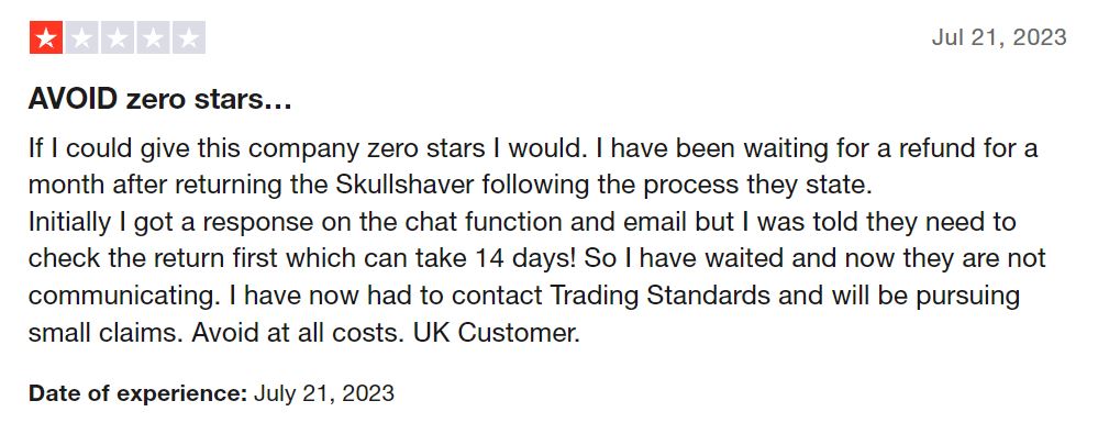Skull shaver customer review trustpilot 4