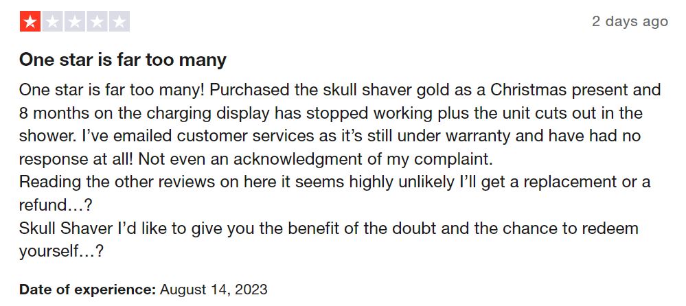 Skull shaver customer review trustpilot