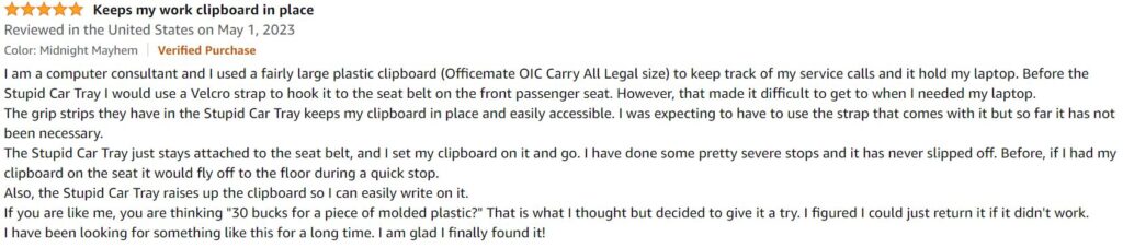 stupid car tray customer feedback