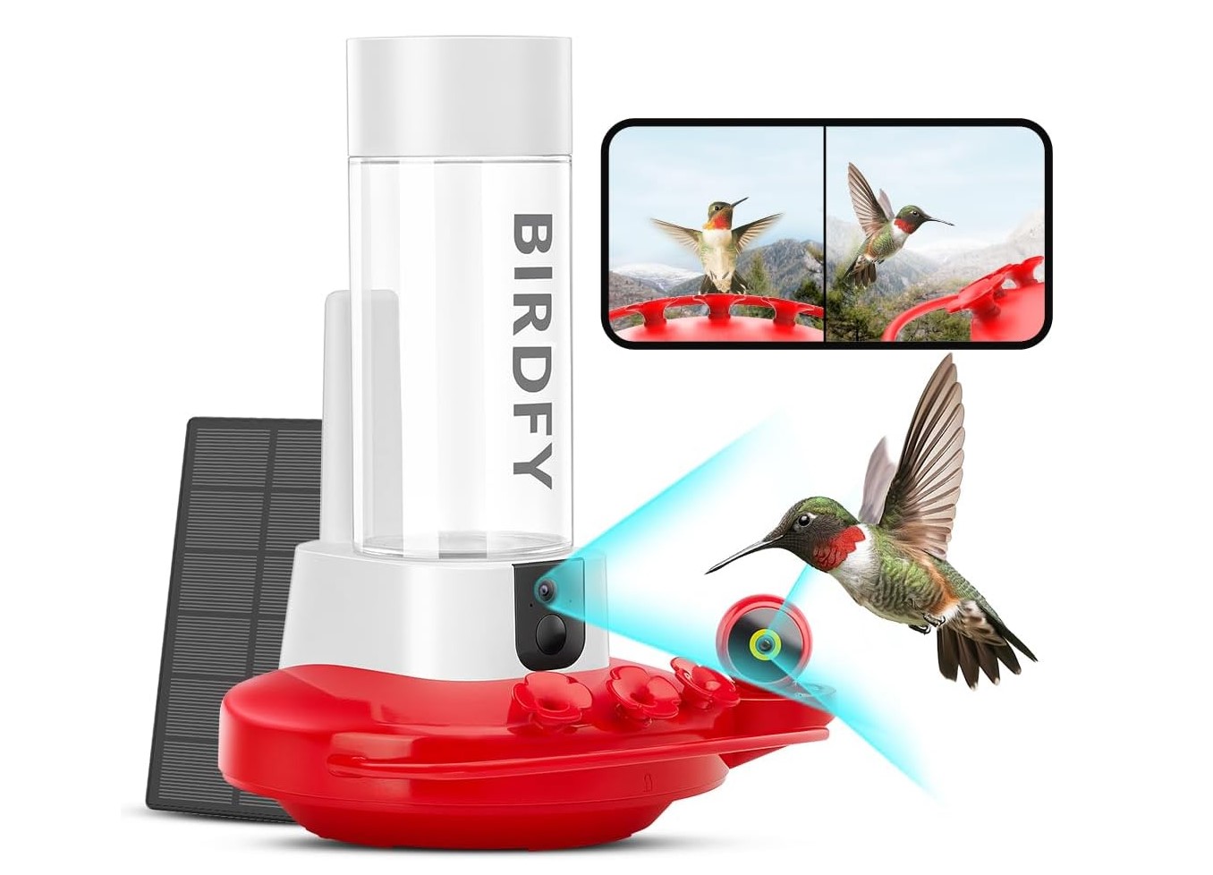 Birdfy Hummingbird Feeder with 2 Cameras Solar Powered