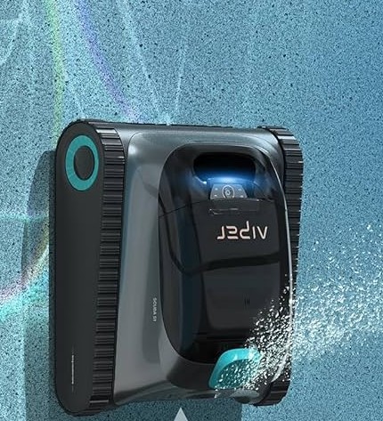 AIPER Scuba S1 climbing pool wall demonstrating caterpillar tread traction